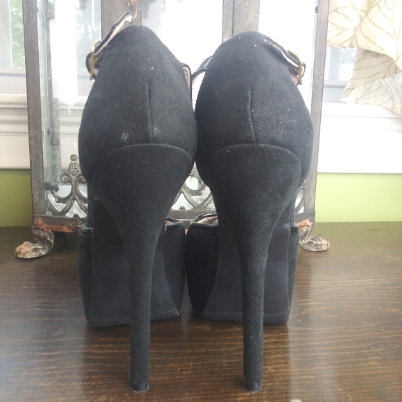 Black Open Toe Ankle Strap Platform High Heel - Picture 3 of 7